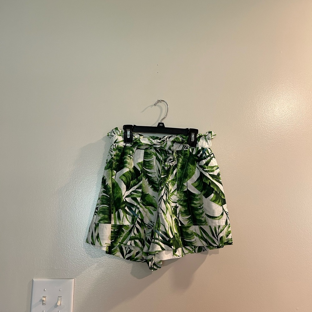 Panama Jack Green Tropical Leaf Paperbag Waist Shorts